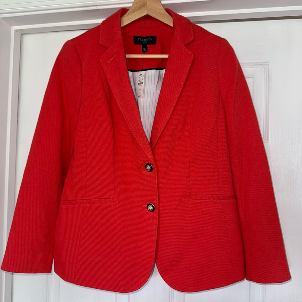 NWT Talbots Red Coral Blazer Jacket Ribbed Cotton Stretch 6 P